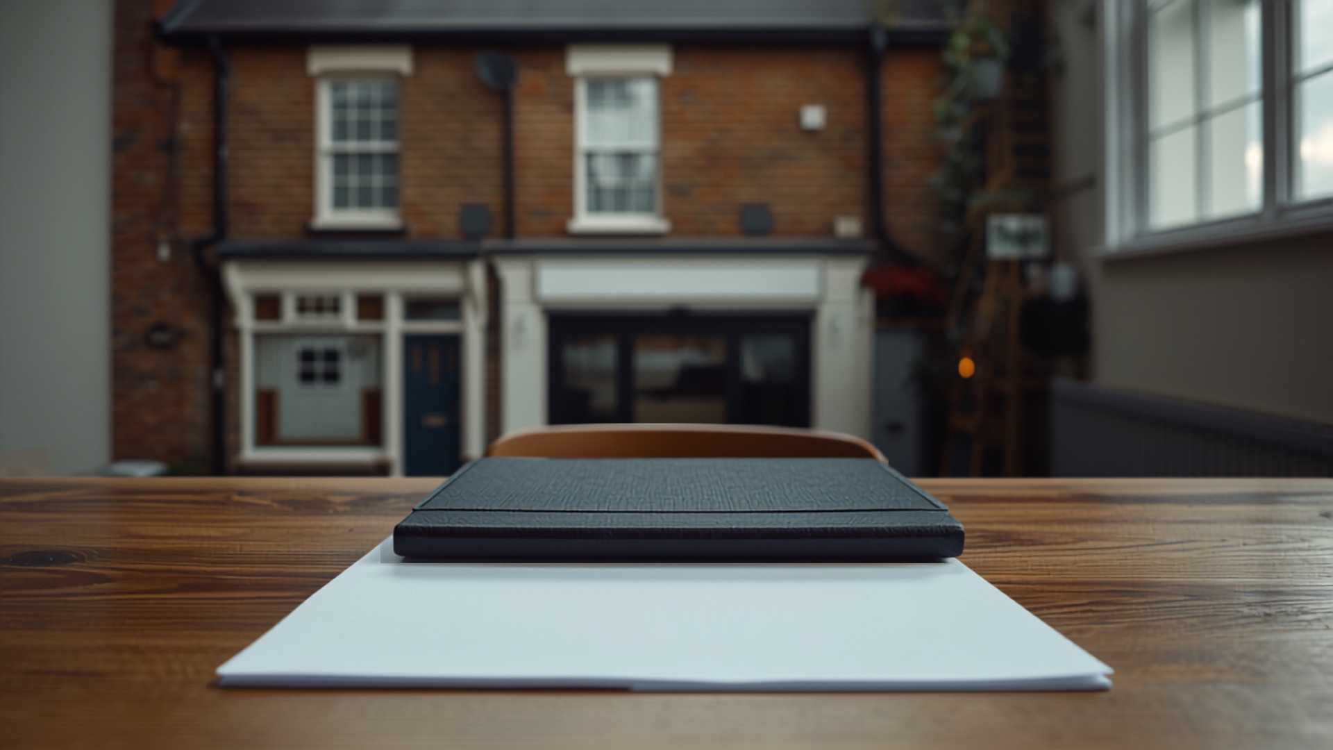 UK property and supporting documents being reviewed for an adverse-credit bridging case
